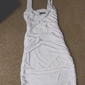 Ruched white midi dress prettylittlething